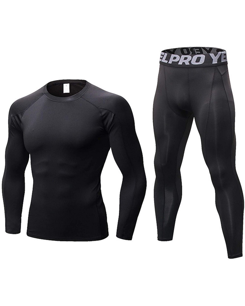 Mens Thermal Underwear Set- Compression Base Layer Shirts Leggings Set - Black - CZ1967SN0N9 $41.21 Thermal Underwear