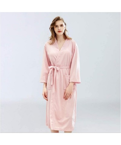 Waffle Check Woven Lady Bathrobe- Unisex Spa Bathrobes- Men's and Women's Home Furnishings Hotel Couple Pajamas - Woman-light...