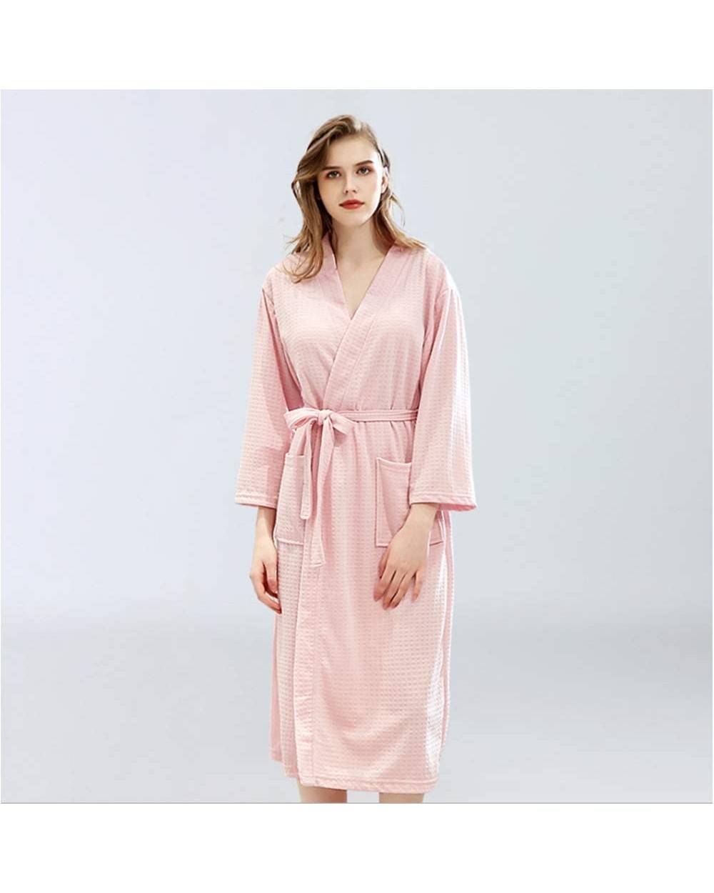 Waffle Check Woven Lady Bathrobe- Unisex Spa Bathrobes- Men's and Women's Home Furnishings Hotel Couple Pajamas - Woman-light...