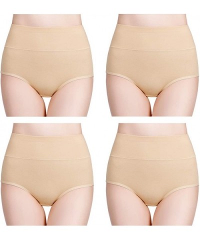 Women's High Waisted Cotton Underwear Ladies Soft Full Briefs Panties Multipack - Nude-4 Pack - C918EQNG48A $33.84 Panties