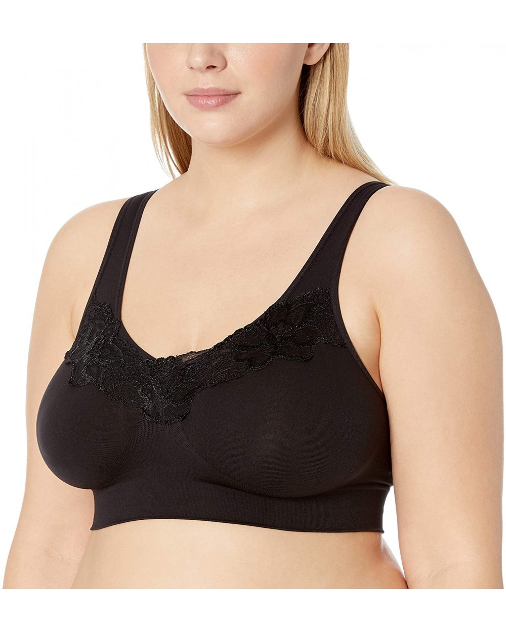 Women's Pure Comfort Wirefree Bra with Lace Trim & Back Close - Black - CI11OF556HF $21.43 Bras