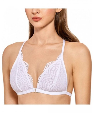 Women's Lace Racerback Front Closure Bra Padded Wirefree Triangle Bralette - White - CK18DRKGU3L $26.62 Bras