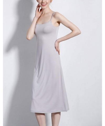 Women's Full Slip Dress Soft Cotton Cami Sleepwear Spaghetti Strap Seamless Under Dress Basic Chemise Nighgowns - Long - Grey...