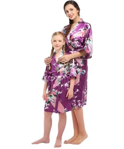 Mommy and Me Family Matching Floral Satin Silky Kimono Robe - Purple - C618T73K9HN $27.10 Robes