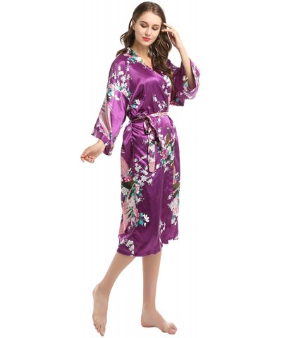 Mommy and Me Family Matching Floral Satin Silky Kimono Robe - Purple - C618T73K9HN $27.10 Robes