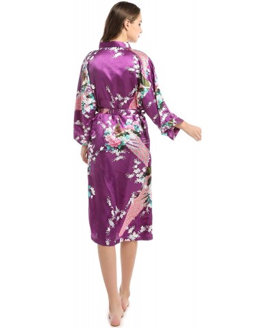 Mommy and Me Family Matching Floral Satin Silky Kimono Robe - Purple - C618T73K9HN $27.10 Robes