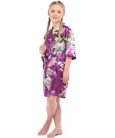 Mommy and Me Family Matching Floral Satin Silky Kimono Robe - Purple - C618T73K9HN $27.10 Robes