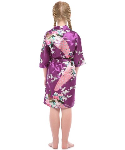 Mommy and Me Family Matching Floral Satin Silky Kimono Robe - Purple - C618T73K9HN $27.10 Robes