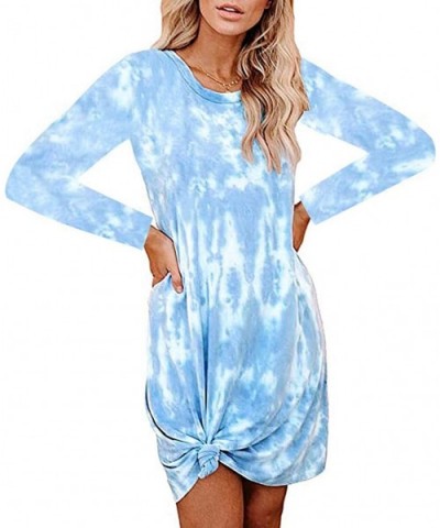 Women Tie-Dye Dress Fashion Crewneck Long Sleeve Loungewear Swing Loose Comfy Casual Dress - Blue - CW19DAX2XK7 $27.22 Nightg...