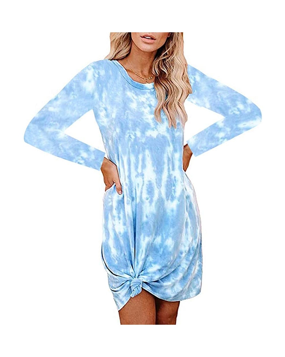 Women Tie-Dye Dress Fashion Crewneck Long Sleeve Loungewear Swing Loose Comfy Casual Dress - Blue - CW19DAX2XK7 $27.22 Nightg...