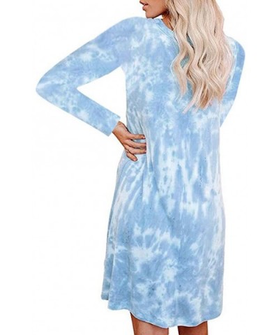 Women Tie-Dye Dress Fashion Crewneck Long Sleeve Loungewear Swing Loose Comfy Casual Dress - Blue - CW19DAX2XK7 $27.22 Nightg...