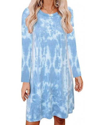 Women Tie-Dye Dress Fashion Crewneck Long Sleeve Loungewear Swing Loose Comfy Casual Dress - Blue - CW19DAX2XK7 $27.22 Nightg...