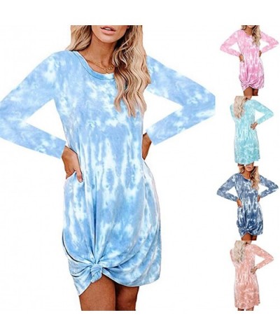 Women Tie-Dye Dress Fashion Crewneck Long Sleeve Loungewear Swing Loose Comfy Casual Dress - Blue - CW19DAX2XK7 $27.22 Nightg...