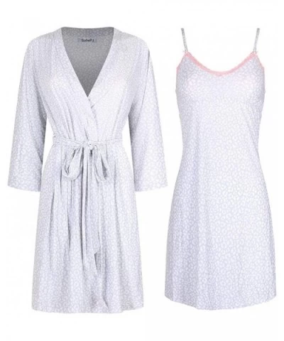 Women's Printed Chemise and Robe 2 Piece Sleep Set - Gray Leopard1 - CY195Q5DR22 $55.45 Robes