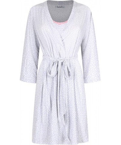 Women's Printed Chemise and Robe 2 Piece Sleep Set - Gray Leopard1 - CY195Q5DR22 $55.45 Robes