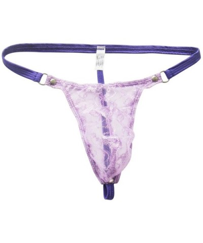 Men Lingerie Mesh Lace Pouch Sissy Thongs Panties Sexy See Through G Strings Underwear - Purple - CA193IEGYAU $50.38 G-String...