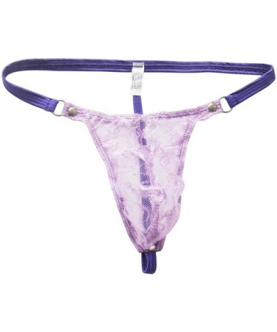 Men Lingerie Mesh Lace Pouch Sissy Thongs Panties Sexy See Through G Strings Underwear - Purple - CA193IEGYAU $50.38 G-String...