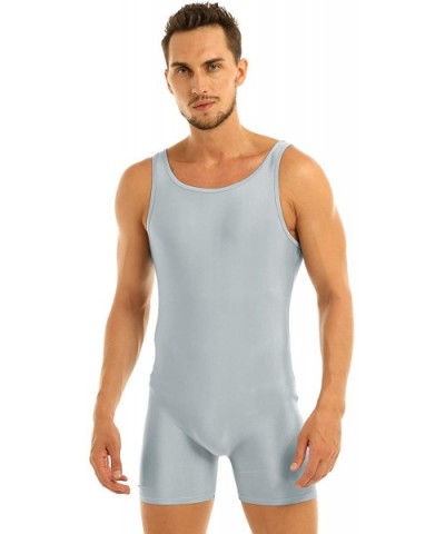 Men's One Piece Sleeveless Tank Leotard Slim Fit Vest Bodysuit Stretchy Underwear Sportswear - Silver Gray - C118UAKR2YR $27....