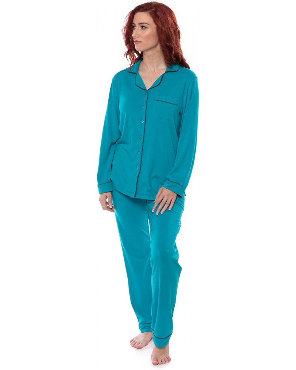 Women's Button-Up Long Sleeve Pajamas - Sleepwear Set (Classicomfort) - Capri Breeze - C618K0ATEAM $40.04 Sets