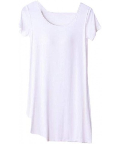 Womens Short Sleeve Tube Top Crewneck Solid Color Cozy Pj Lounge - White - CN1987MSSI9 $36.23 Tops