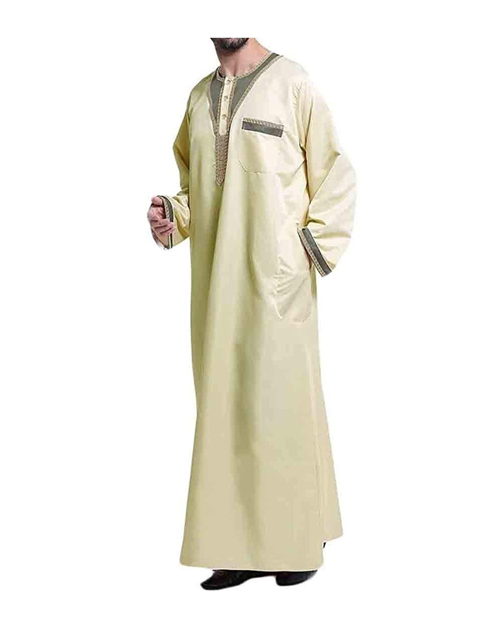 Mens Long Sleeve Loose Fit Plus Size Embroidery Muslim Middle East Robe Shirt - 2 - CE18X8DDO45 $60.22 Robes