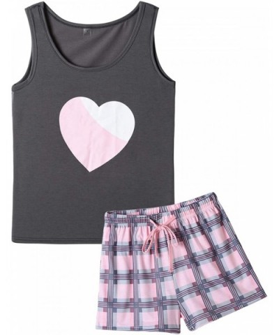 Women Pajamas Cute Tank and Shorts Set Soft PJS Summer - Grey-pink Plaid - C718T03QZIY $24.03 Sets