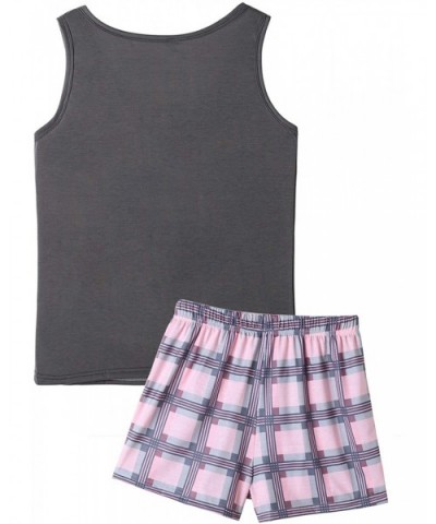 Women Pajamas Cute Tank and Shorts Set Soft PJS Summer - Grey-pink Plaid - C718T03QZIY $24.03 Sets