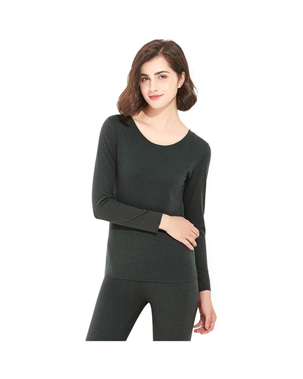 Women's Thermal Heat-Chain Microfiber Fleece Underwear Baselayer Top - Gn - CR193HHAXUL $34.65 Thermal Underwear