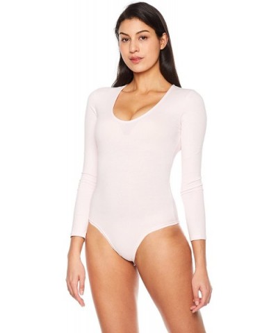 Women's U-Neck Snap Crotch Long Sleeve Bodycon Bodysuit Leotard One Piece Tops - Hot Pink - CE1802H6CYL $27.34 Shapewear