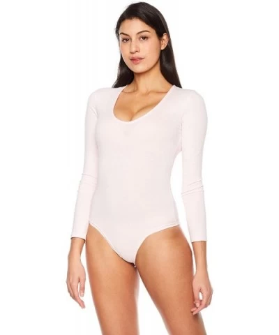 Women's U-Neck Snap Crotch Long Sleeve Bodycon Bodysuit Leotard One Piece Tops - Hot Pink - CE1802H6CYL $27.34 Shapewear