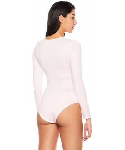 Women's U-Neck Snap Crotch Long Sleeve Bodycon Bodysuit Leotard One Piece Tops - Hot Pink - CE1802H6CYL $27.34 Shapewear