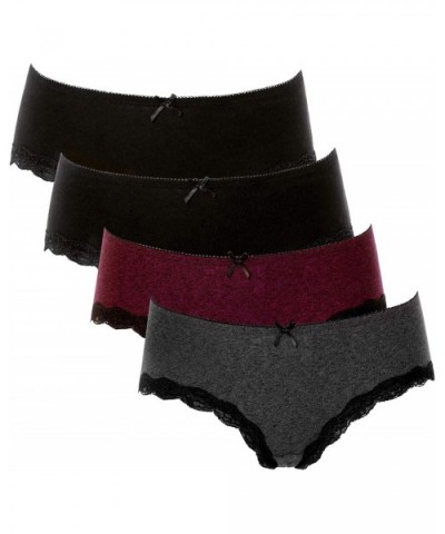 Women's Cotton Hipster Pantis Soft Lace Trim Underwear Briefs 4 Pack - Black/Black/Grey/Wine Red - C818QWKEHIG $27.97 Panties