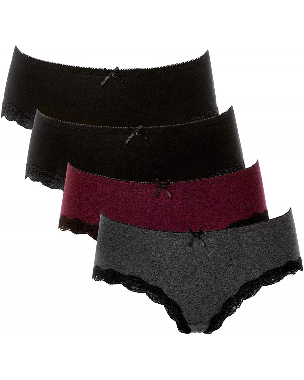 Women's Cotton Hipster Pantis Soft Lace Trim Underwear Briefs 4 Pack - Black/Black/Grey/Wine Red - C818QWKEHIG $27.97 Panties