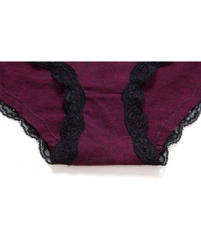 Women's Cotton Hipster Pantis Soft Lace Trim Underwear Briefs 4 Pack - Black/Black/Grey/Wine Red - C818QWKEHIG $27.97 Panties